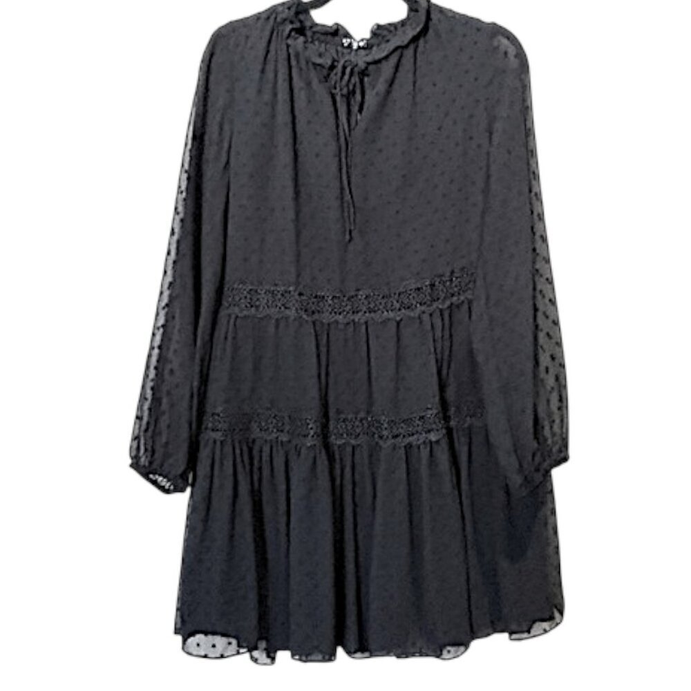 Aqua Swiss Dot Tiered Chiffon Dress Black Size Large - Picture 1 of 12